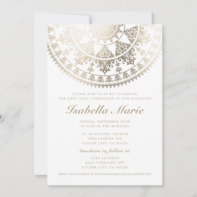 First Holy Communion Invitations Gold Foil Mandala (Front)