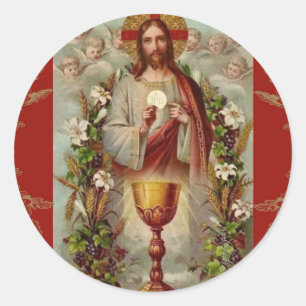 First Holy Communion Jesus Chalice Flowers Classic Round Sticker