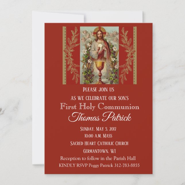 First Holy Communion Jesus Eucharist Invitations (Front)