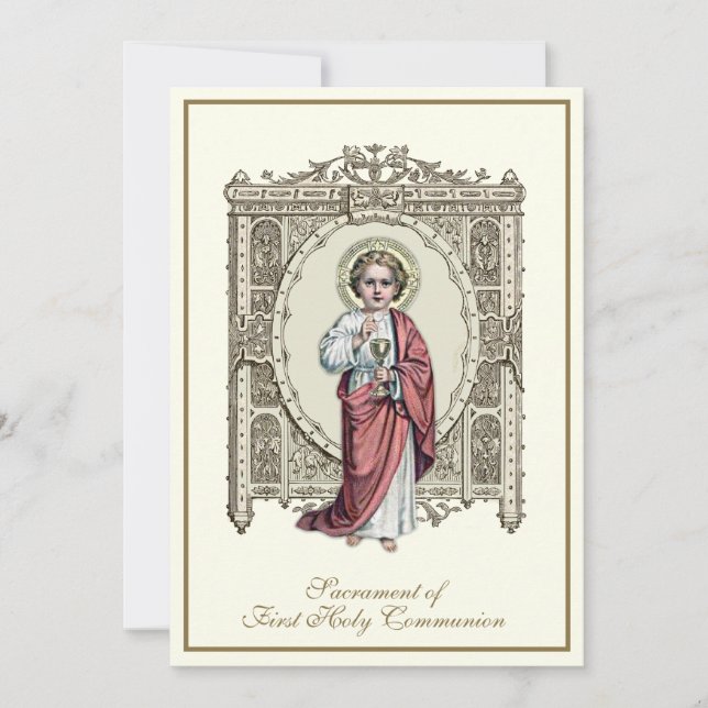First Holy Communion Jesus Eucharist Roses Invitation (Front)