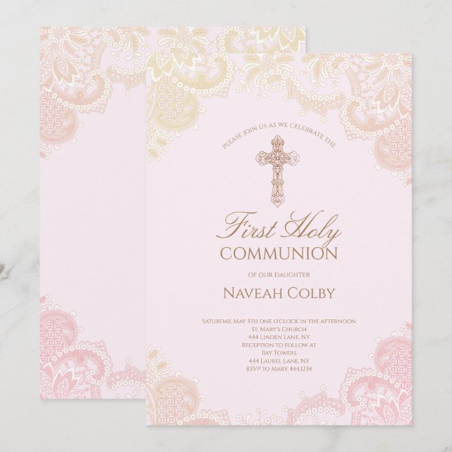 First Holy Communion Lace Invitation (Front/Back)