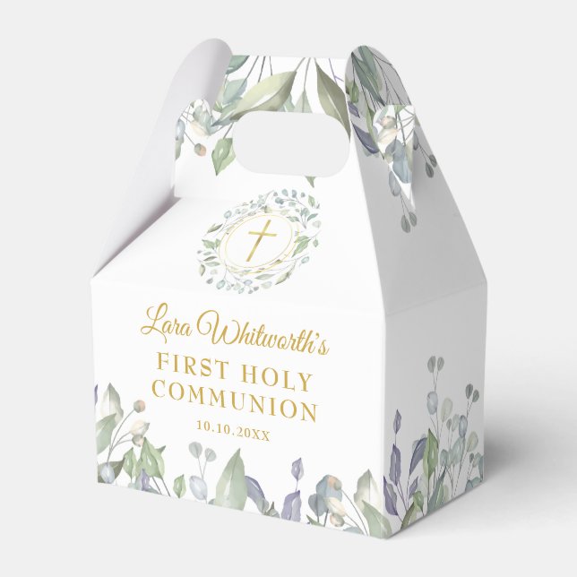 First Holy Communion Laurel Garland Gold Cross Favour Box (Front Side)