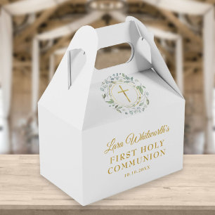 First Holy Communion Laurel Garland Gold Script Favour Box