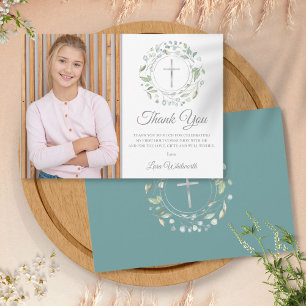 First Holy Communion Laurel Garland Photo Thank You Card