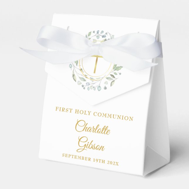 First Holy Communion Laurel Greenery Garland Favour Box (Front Side)