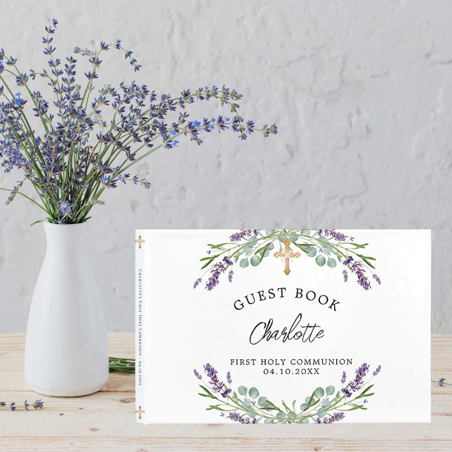 First Holy Communion lavender violet eucalyptus Guest Book (Creator Uploaded)