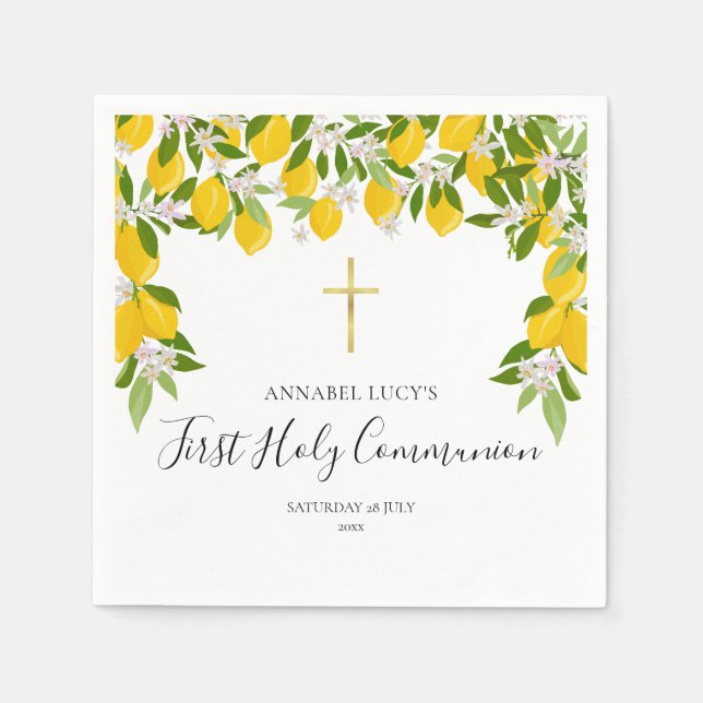 First Holy Communion Lemons Greenery Napkin (Front)