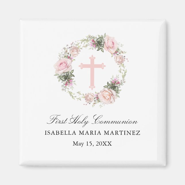 First Holy Communion Magnet Favour Pink Rose (Front)