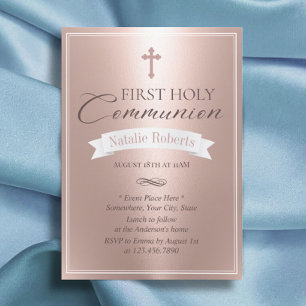First Holy Communion Modern Blush Rose Gold Invitation