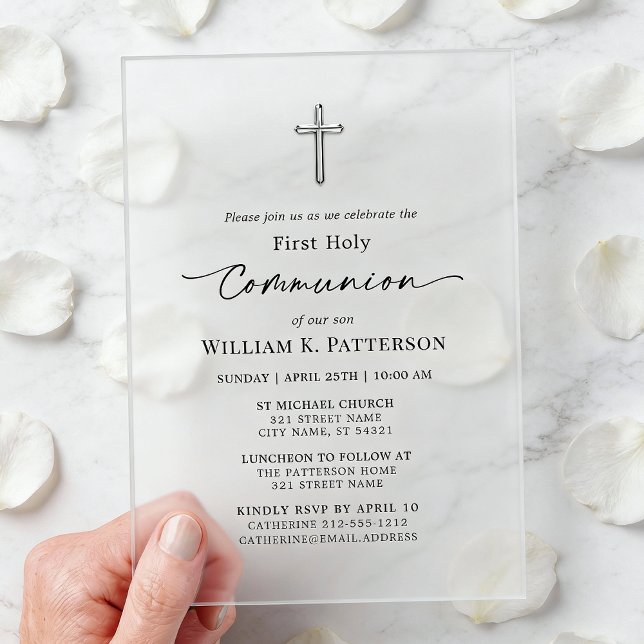 First Holy Communion Modern Elegant Frosted Acrylic Invitations (Creator Uploaded)