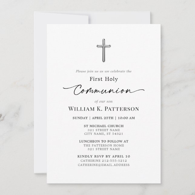 First Holy Communion Modern Elegant Invitation (Front)