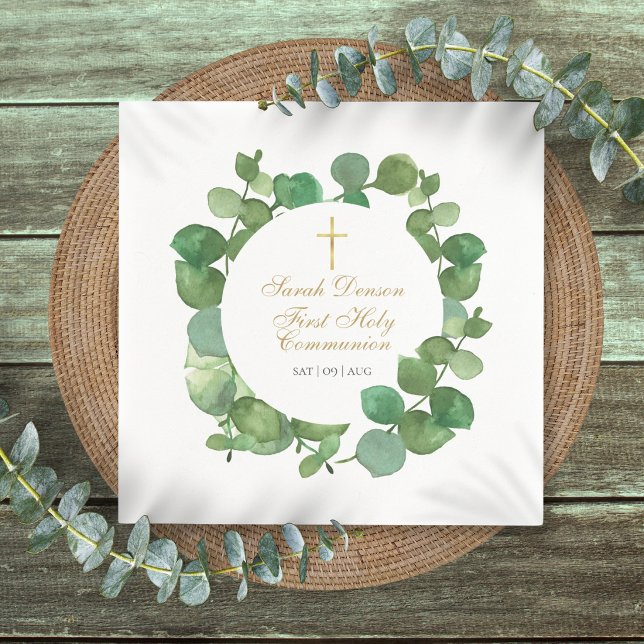 First Holy Communion Modern Greenery Floral  Napkin (First Holy Communion Modern Greenery Floral Napkins)
