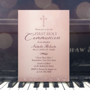First Holy Communion Modern Rose Gold Invitation