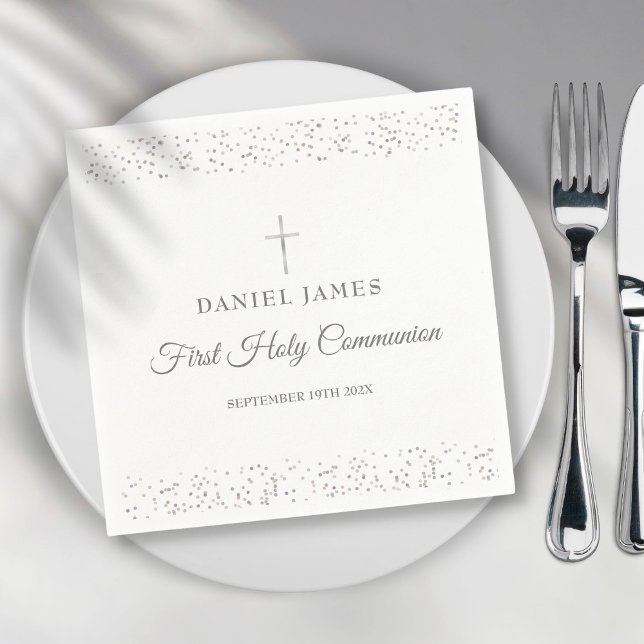 First Holy Communion Modern Silver Stardust  Napkin (Creator Uploaded)