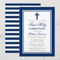 First Holy Communion Navy Blue Silver Striped