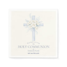 First Holy Communion Paper Napkins, Floral Cross