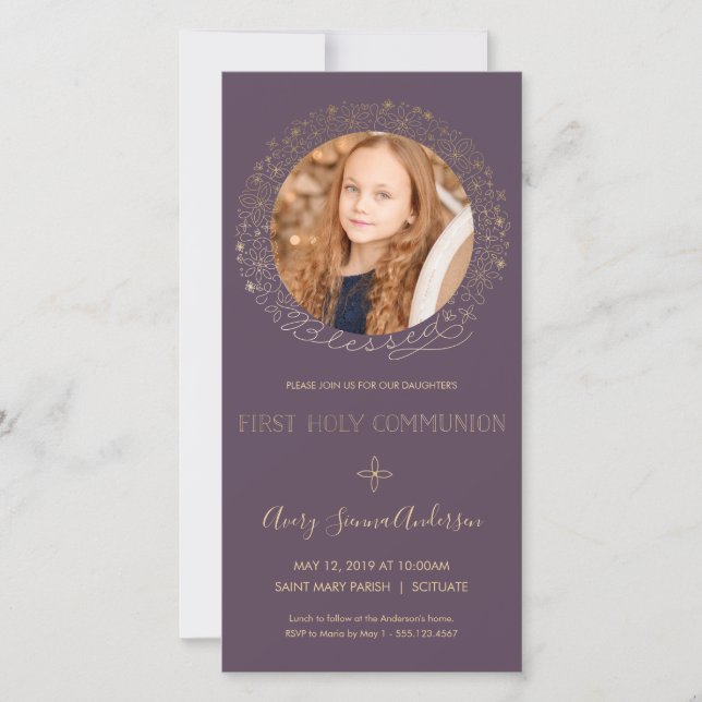 First Holy Communion Photo Card - Invite, Girl (Front)