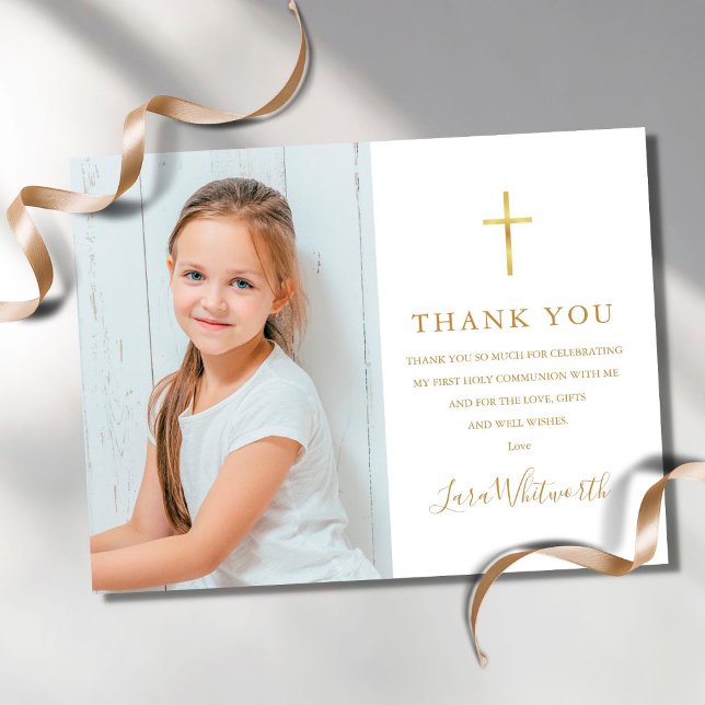 First Holy Communion Photo Gold Thank You Postcard (Creator Uploaded)