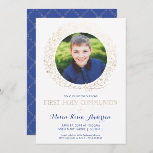 First Holy Communion Photo Invitation w/ Gold
