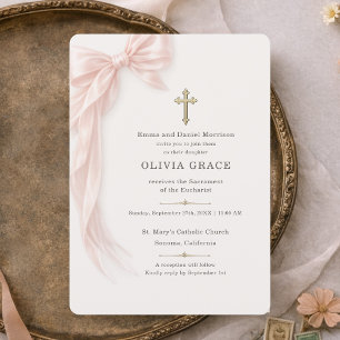 First Holy Communion Pink Bow Girl Invitation