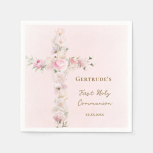 First Holy Communion pink floral cross Napkin