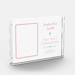 First Holy Communion Pink Girl Religious Keepsake Photo Block