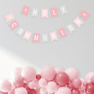 First Holy Communion Pink Grey Girl Party Bunting