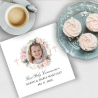First Holy Communion Pink Rose Floral Cross