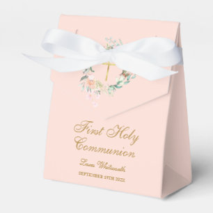 First Holy Communion Pink Roses Garland Floral  Favour Box