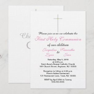 First Holy Communion Pink Twins Invitations