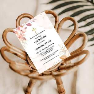 First holy communion pink watercolor splash  invit invitation