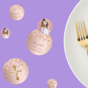 First holy communion rose gold photo  confetti