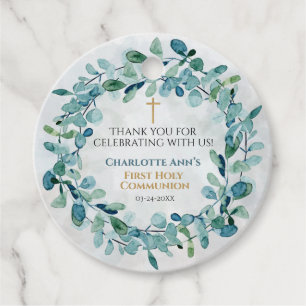First Holy Communion Round Favour Tags Greenery