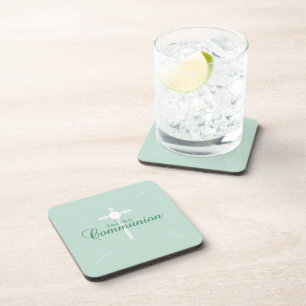 First Holy Communion, Script in Soft Green Coaster