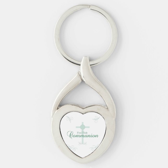 First Holy Communion, Script in Soft Green Key Ring (Front)