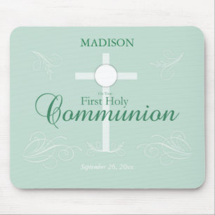 First Holy Communion, Script in Soft Green Mouse Pad