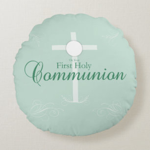 First Holy Communion, Script in Soft Green Round Cushion
