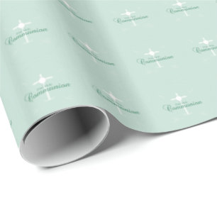 First Holy Communion, Script in Soft Green Wrapping Paper