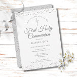 First Holy Communion Silver Stardust Save The Date<br><div class="desc">An elegant First Holy Communion save the date invitation featuring delicate silver stardust. You can personalise with your special celebration details in chic silver text. Designed by Thisisnotme©</div>