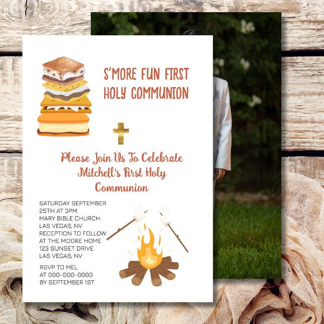 First Holy Communion Smore Fun Campfire photo Invitation (Creator Uploaded)