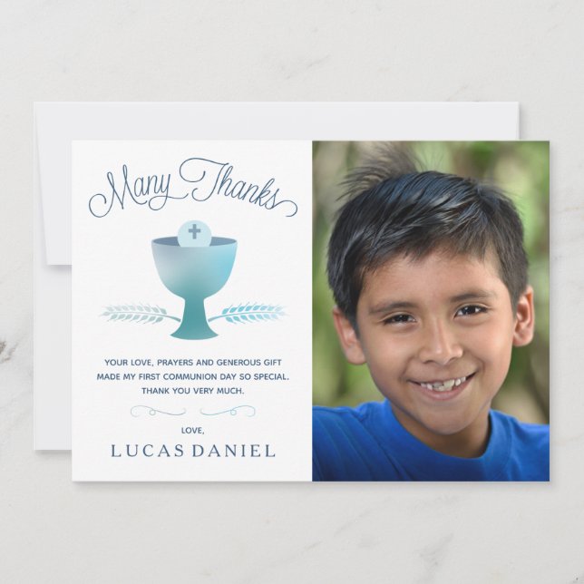 First Holy Communion Thank You Card - Photo, Boy (Front)