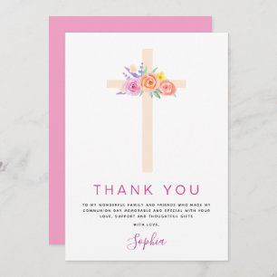 First Holy Communion Thank You Floral Pink Rose