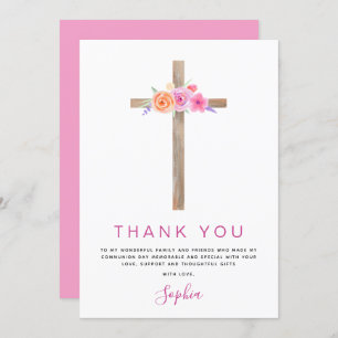 First Holy Communion Thank You Floral Pink Rose