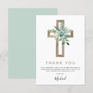 First Holy Communion Thank You Greenery Sage Invit Card