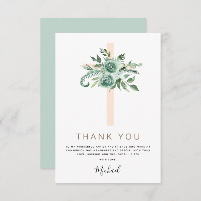 First Holy Communion Thank You Sage Eucalyptus Inv (Front/Back)