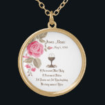 First Holy Communion Traditional Catholic Floral Gold Plated Necklace<br><div class="desc">This is a beautiful traditional Catholic vintage image of the Sacred Host (Communion) above the chalice with spring flowers. Text and fonts may be modified. We also offer matching Communion invitations, cards, favours, stickers, etc., with this design. Visit the Shower of Roses Shoppe on Zazzle and browse our large First...</div>
