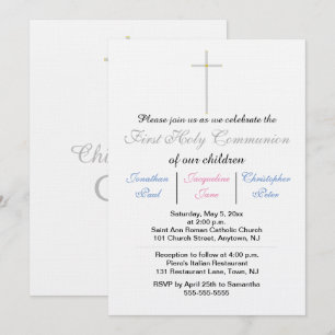 First Holy Communion Triplets Blue Pink Invitation