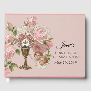 First Holy Communion Vintage Chalice Roses Guest Book