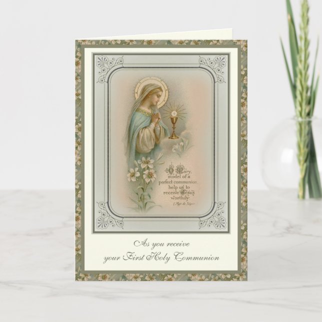 First Holy Communion Virgin Mary Eucharist Card (Front)