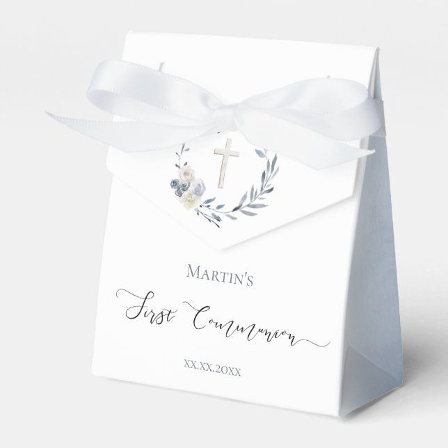 First Holy Communion watercolor floral wreath Favour Box (Front Side)